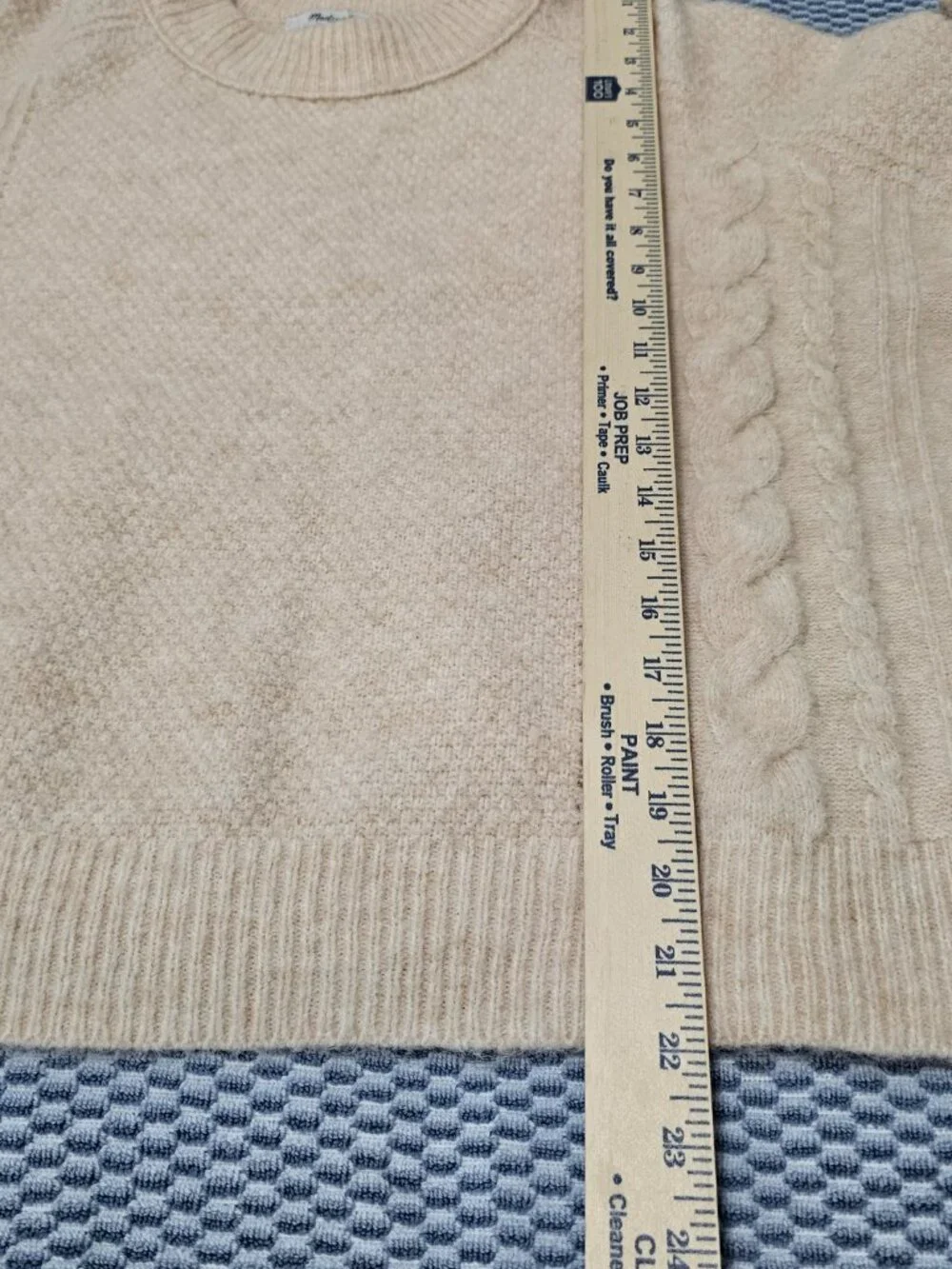 Madewell Cable Knit Beige Crewneck Boxy Pullover Alpaca Sweater Size Small NEW - Picture 7 of 7